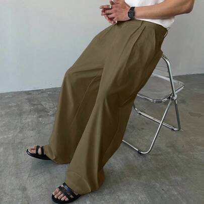 폴딩 및 플리츠 디자인의 남성 캐주얼 데일리 루즈 팬츠, 가을
