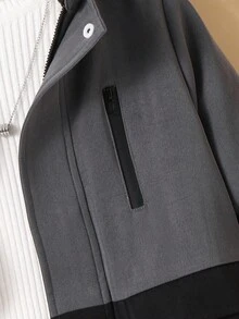 SHEIN 男童撞色拼接保暖连帽外套 秋冬男童连帽夹克 男童连帽衫 男童冬季外套 - 彩色 - 查看 3