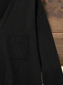 EMERY ROSE 女式V领宽松休闲百搭畅销T恤，夏季/秋季 - 黑色 - 查看 3