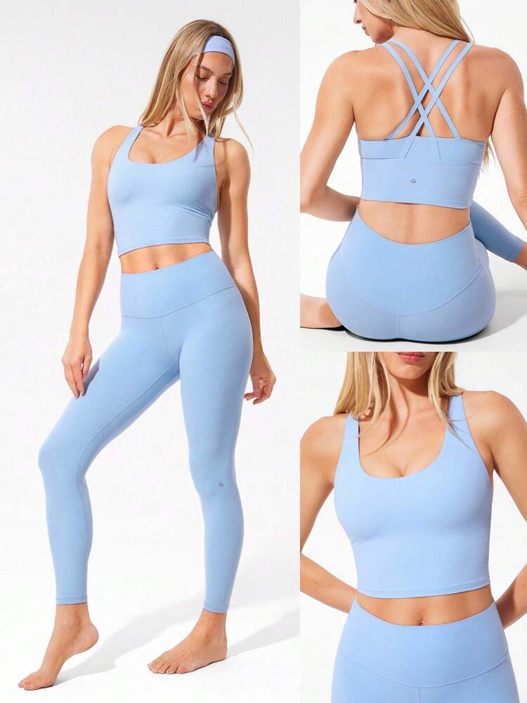 FeatherFit™ Longline Crossover Strap Sports Bra Light Support Yoga Pilates Studio Gym Daily