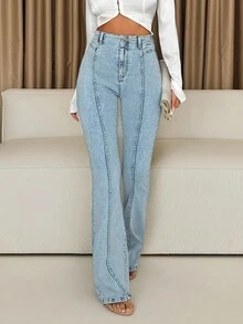 Women's Solid Color Slim Fit Flared Casual High Waist Summer Denim Jeans Cute Jeans High Waisted Jeans