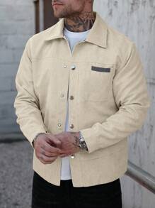 Manfinity CasualCool Outdoor Casual Street Style Versatile Long Sleeve Men's Jacket Men Shacket Men Overshirt Corduroy Jacket Men Beige Button Up Men Men Corduroy Shacket, Men Shacket, Beige Jacket Men, Shirt Jacket , Fall Winter