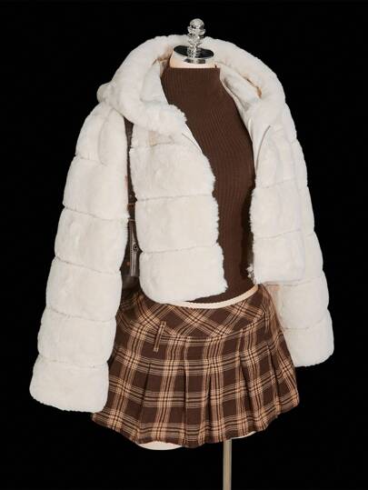 SHEIN ICON Plus Size Party Style Cropped Faux Fur Coat Winter Fall Autumn