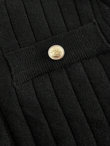 SHEIN MOD Women's Black Button Decorated Elegant Sweater And Knit Pants Set In Fall/Winter