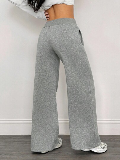 SHEIN PETITE 舒适休闲纯色针织低腰阔腿女运动长裤秋冬保暖加绒