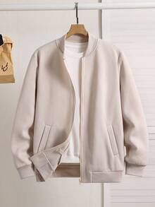 SHEIN Teens/Youth Basic Wear Casual Solid Color Zip-Up Jacket, All-Match Versatile Design Suitable For Commuting, School, Daily Casual, Travel, Outdoor Party, Sports, Bomber Jacket Casual Jacket Light Jacket Zip Up Jacket Fall Autumn And Winter Clothes - Apricot - View 7