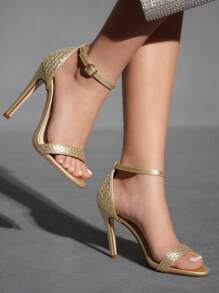 CUCCOO SZL Women's Summer New Strap Woven Metallic Color Fashion Thin High-Heel Sandals - Gold - View 2