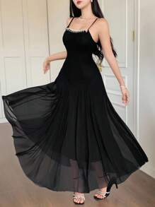 DAZY 女士优雅黑色吊带连衣裙 夏季女装连衣裙 - 黑色 - 查看 3