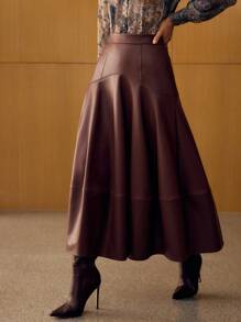 MOTF PREMIUM PU皮革A字拉链裙 - 咖啡棕 - 查看 5