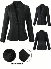 SHEIN Clasi Áo khoác blazer họa tiết hình học thời trang cỡ lớn dành cho người đi làm - màu đen - Xem 1