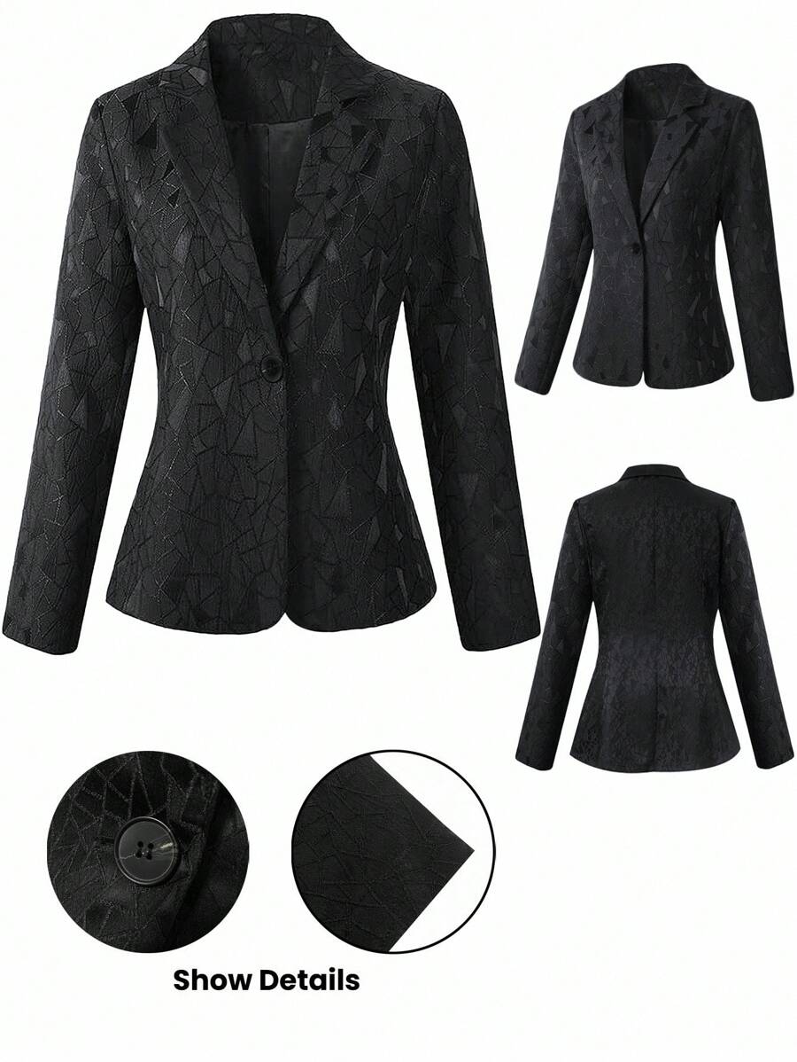 SHEIN Clasi Áo khoác blazer họa tiết hình học thời trang cỡ lớn dành cho người đi làm - màu đen - Xem 1