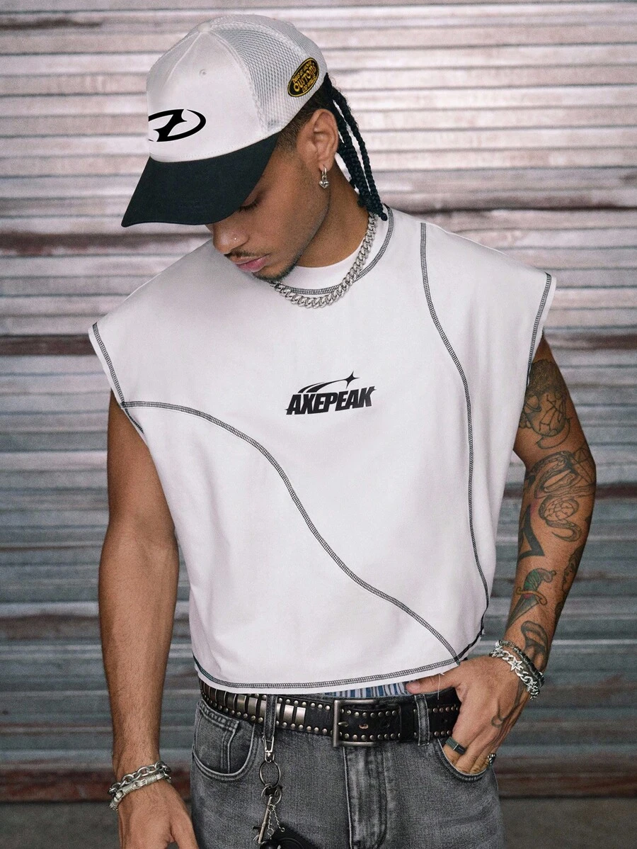 AXEPEAK 男士针织时尚休闲宽松无袖背心 - 白色 - 查看 1