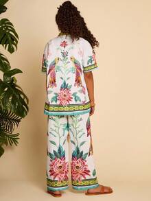 SHEIN 2pcs Tween Girls' Ditsy Floral Cardigan And Pants Set