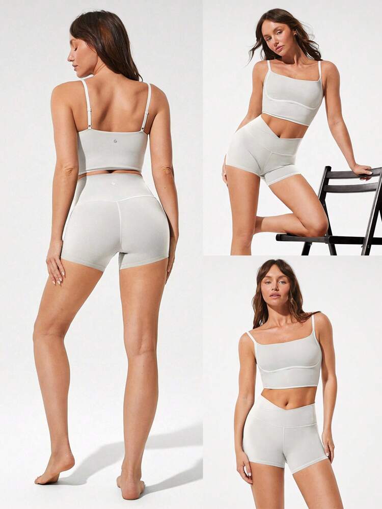 FeatherFit™ Two-Tone Scoop Neck Longline Sports Bra Low Impact Yoga Pilates Daily