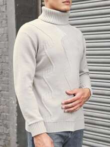 RueChic Áo len dệt kim cổ cao thường ngày cho nam - trắng - Xem 4