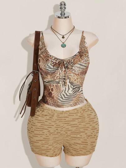 SHEIN ICON Shorts elásticos ajustados de microfibra de moda callejera para tallas grandes en verano