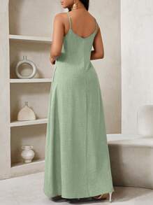 SHEIN Lady 2025 Đầm Maxi Rộng Lưng Không Dây Màu Trơn Mới Cho Nữ Phong Cách Boho Nữ Đầm Maxi Rộng Cho Nữ Đầm Dự Tiệc Sinh Nhật & Sự Kiện/Đầm Ngày Lễ Trang Phục Kỳ Nghỉ Cho Nữ Boho/Bohemia/Boho Quần Áo Nữ Áo Halter Top Quần Áo Phụ Nữ Châu Phi Đầm Cho Nữ Đầm Nhiệt Đới Mùa Hè Cho Nữ Hàng Mới Về Đầm Cho Nữ Đầm Đi Biển Đầm Phục Sinh / Đầm Phục Sinh Cho Nữ / Trang Phục Phục Sinh Cho Nữ - Màu xanh Bạc hà - Xem 3