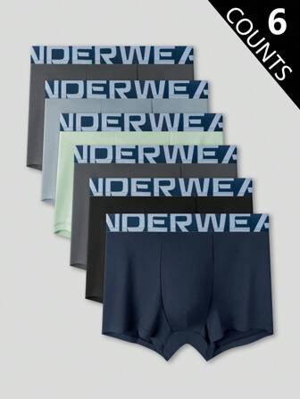 EasyFave 6pcs/Pack EasyFave Fashion Casual Large Letter Elastic Waistband Comfortable Lightweight Activewear Lifestyle Men's Boxer Briefs