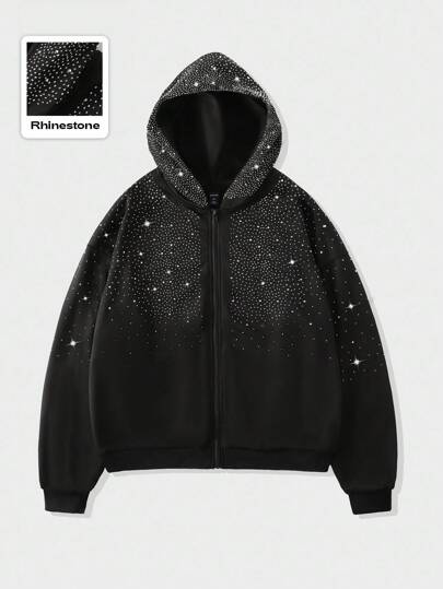 Street Life Sudadera con diamantes brillantes para hombre, estilo holgado y corto