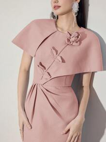 Modelyn Women's Elegant Midi Dress With 3D Floral Texture