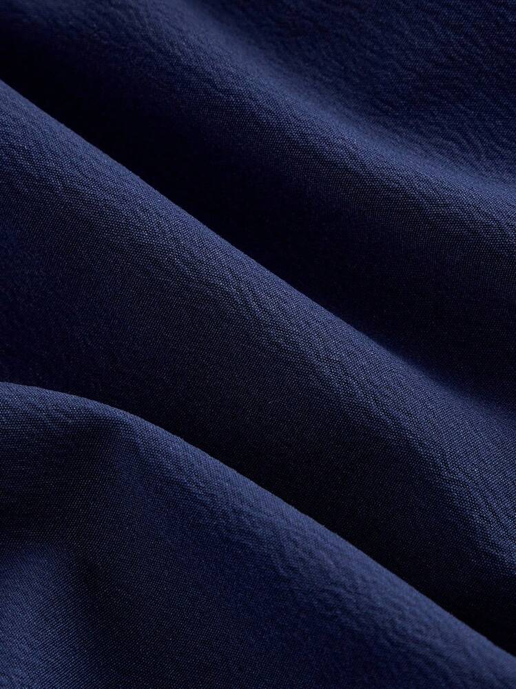 SHEIN MOD 女士海军蓝拼接荷叶边连衣裙，休闲百搭，适合约会、度假、下午茶、海滩装扮、夏季连衣裙、音乐会服装、乡村风格服装、端庄连衣裙、波西米亚风女装、西部风女装、夏威夷风女装 - 藏蓝色 - 查看 4