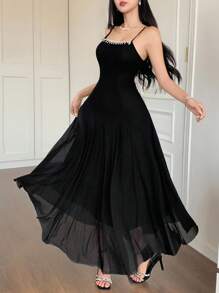 DAZY 女士优雅黑色吊带连衣裙 夏季女装连衣裙 - 黑色 - 查看 4