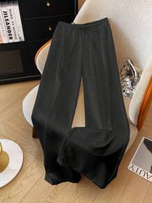 Franclia 优雅休闲时尚直筒闪亮编织抽绳腰女式白色裤子，春夏