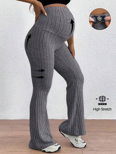 SHEIN Pantalon de maternité ajustable à la taille, skinny, évasé, avec taille très haute