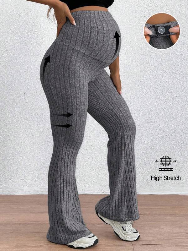 SHEIN Maternity Adjustable Waist Skinny Bell-Bottom Long Pants With Super High Waist