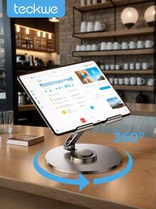 Teckwe Soporte para tableta con rotación de 360°, ajustable, soporte de metal plegable para iPad, compatible con iPad Pro 9.7, 10.5, 10.9, 11, Mini 4 3 2, Tab, Kindle, E-Reader (gris oscuro), compatible con iPhone, teléfono Android, regalo para cumpleaños, familia, amigos, soporte para teléfono, accesorios para teléfono - Dark Gray - Ver 1