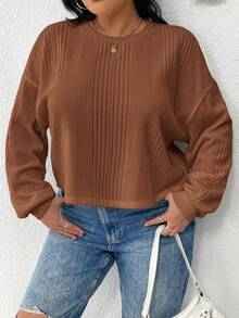 SHEIN CURVE+ Blusa de manga larga para mujer talla grande, casual y holgada de otoño, ropa de otoño para mujer