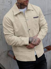 Manfinity CasualCool Outdoor Casual Street Style Versatile Long Sleeve Men's Jacket Men Shacket Men Overshirt Corduroy Jacket Men Beige Button Up Men Men Corduroy Shacket, Men Shacket, Beige Jacket Men, Shirt Jacket , Fall Winter