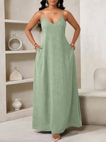 SHEIN Lady 2025 Đầm Maxi Rộng Lưng Không Dây Màu Trơn Mới Cho Nữ Phong Cách Boho Nữ Đầm Maxi Rộng Cho Nữ Đầm Dự Tiệc Sinh Nhật & Sự Kiện/Đầm Ngày Lễ Trang Phục Kỳ Nghỉ Cho Nữ Boho/Bohemia/Boho Quần Áo Nữ Áo Halter Top Quần Áo Phụ Nữ Châu Phi Đầm Cho Nữ Đầm Nhiệt Đới Mùa Hè Cho Nữ Hàng Mới Về Đầm Cho Nữ Đầm Đi Biển Đầm Phục Sinh / Đầm Phục Sinh Cho Nữ / Trang Phục Phục Sinh Cho Nữ - Màu xanh Bạc hà - Xem 4