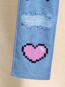 Tween Girl Casual Street Style Denim Effect Overalls Tank Top Two-Piece Set - Multicolor - View 6