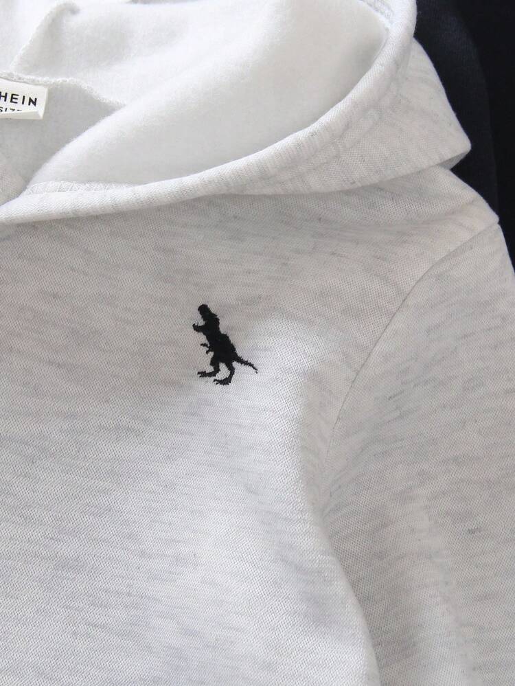 SHEIN Genkimix Kids 3 件套幼儿男童休闲恐龙刺绣连帽运动衫和宽松裤子套装，优质柔软面料，适合上学、郊游、度假、派对、返校季 - 彩色 - 查看 6