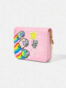Nyan Cat X SHEIN 粉色五角星卡通图案拉链零钱包小钱包