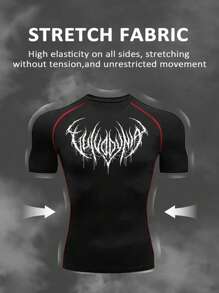 GymBeat Camiseta deportiva de manga corta con bloqueo de color, elástica, para hombre. Camiseta de compresión transpirable y ajustada para entrenamiento, gimnasio, cuello redondo - Negro - Ver 4