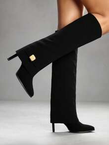 CUCCOO SZL 女士尖头高筒细高跟过膝长靴，性感时尚女士圣诞马靴