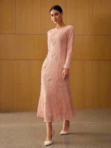 MOTF PREMIUM APPLIQUES ZIPPER DRESS - Pink - View 6