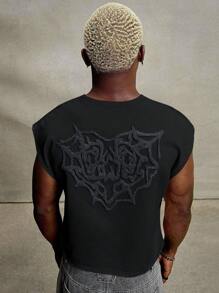 PAVTROS Manfinity Streetrush Men's Street-Style Popular INS Matching Spider Web & Heart Embroidered Top, Loose Fit, Boyfriend/Husband Gift, Anniversary Gift, 2000s Style