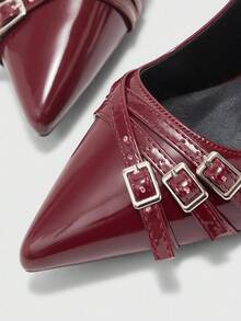 CUCCOO BIZCHIC Women's Pointed Toe Stiletto High Heel Burgundy Backstrap Multi-Strap Fashion Commuter Versatile High Heel Pumps For Christmas - Burgundy - View 7