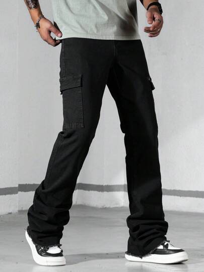 Chillumni Men's Black Versatile Denim Skinny Flared Work Pants,Skinny Jeans - Soft, Comfortable, Casual, All-Season, Slim Fit Stretch Jeans