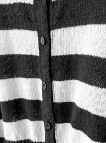 Teen Girl Casual Daily Contrast Stripe Button Front Cardigan Cropped Cardigan Striped Cardigan Black And White Cardigan Teen Cardigan Girl Cardigan - Black and White - View 8