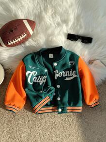 SHEIN Áo khoác bóng chày lót lông cừu ấm áp, kiểu dáng thường ngày cho bé trai/bé gái, màu cam/xanh lá cây, chất liệu dày dặn, có khóa kéo, thích hợp cho mùa thu/đông. - Nhiều màu - Xem 11