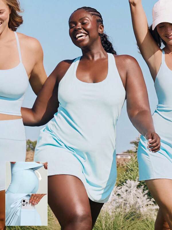 GLOWMODE FeatherFit™-Air Peekaboo Everyday Built-In Shorts Pocket Anti-Slip Dress Light Support Low Impact Yoga Pilates Studio Spring Dress Summer Quick Dry Moisture Wicking