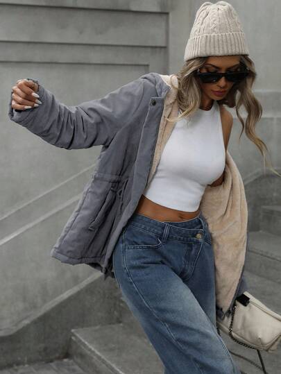 Aveloria Modichic Jachetă de iarnă pentru femei, cu glugă, căptușită, izolată, din poliuretan, cu izolație sintetică, jachetă de iarnă cu design de lucru în talie, căptușită termic pentru iarnă