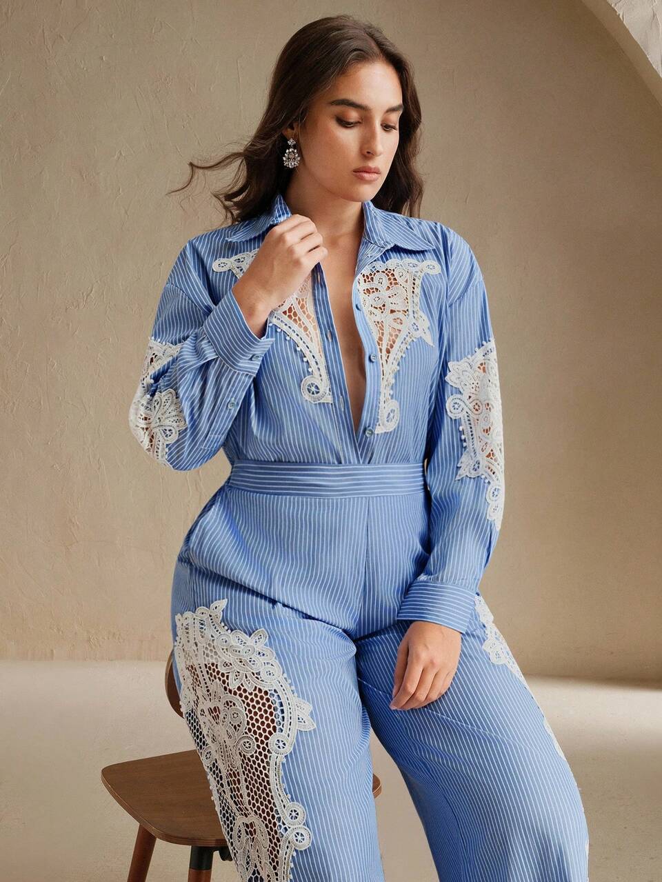 New Arrival Hollow Pearl Plus Size 2 Pieces Set, Commuter Style