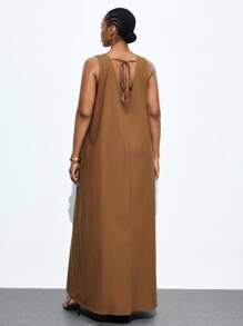 Maija Váy cổ chữ V trang trí phong cách Bohemian thường ngày cho nữ cỡ lớn, Quần áo thanh lịch cho nữ, Váy tốt nghiệp, Trang phục đi nghỉ, Váy suông, Bãi biển, Thanh lịch, Trang phục công sở thường ngày cho nữ, Váy sinh nhật, Phong cách Bohemian, Trang phục công sở cho nữ, Trang phục ngày lễ cho nữ, Trang phục lễ hội, Hawaii - màu nâu - Xem 2