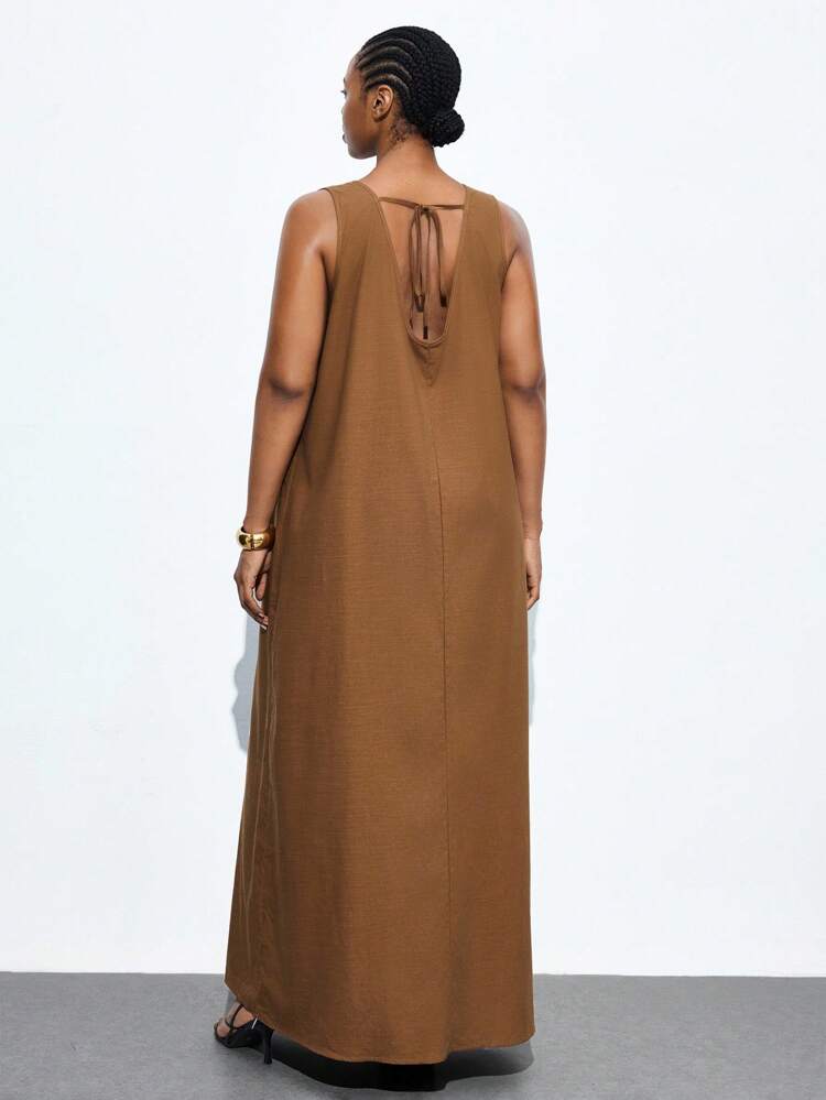 SHEIN Maija プラスサイズ レディース カジュアル バカンス ボヘミアン Vネック デコレーション ドレス、エレガントな レディースウェア、卒業式ドレス、バカンス ウェア、サマードレス、ビーチ、エレガント、ビジネスカジュアル レディースウェア、バースデードレス、ボヘミアンスタイル、レディースオフィスウェア、レディース ホリデーウェア、カーニバル コスチューム、ハワイアン