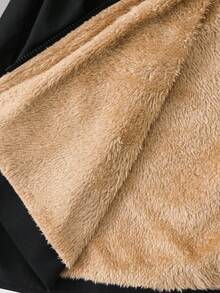 青少年女孩秋冬长袖休闲连帽宽松口袋毛绒长袖外套，适合日常穿着和休闲场合 - 黑色 - 查看 7